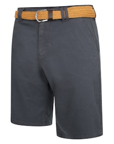 KAM Belted Dobby Weave Stretch Chino Shorts Charcoal
